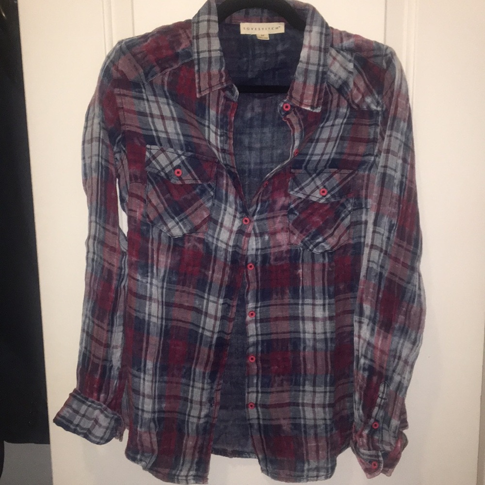 Plaid button up top